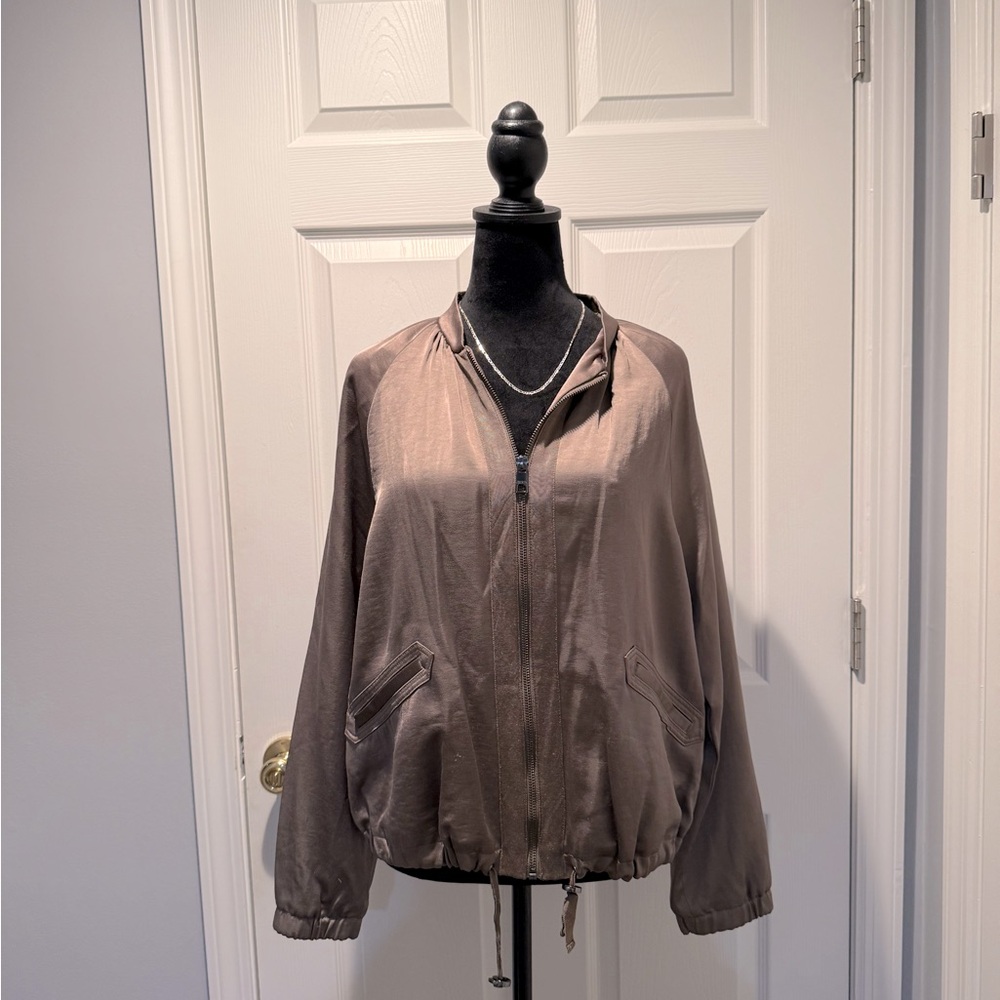 Banana Republic Olive Green Satin Bomber Jacket Size M